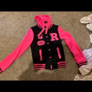 Pink and black wet seal coat